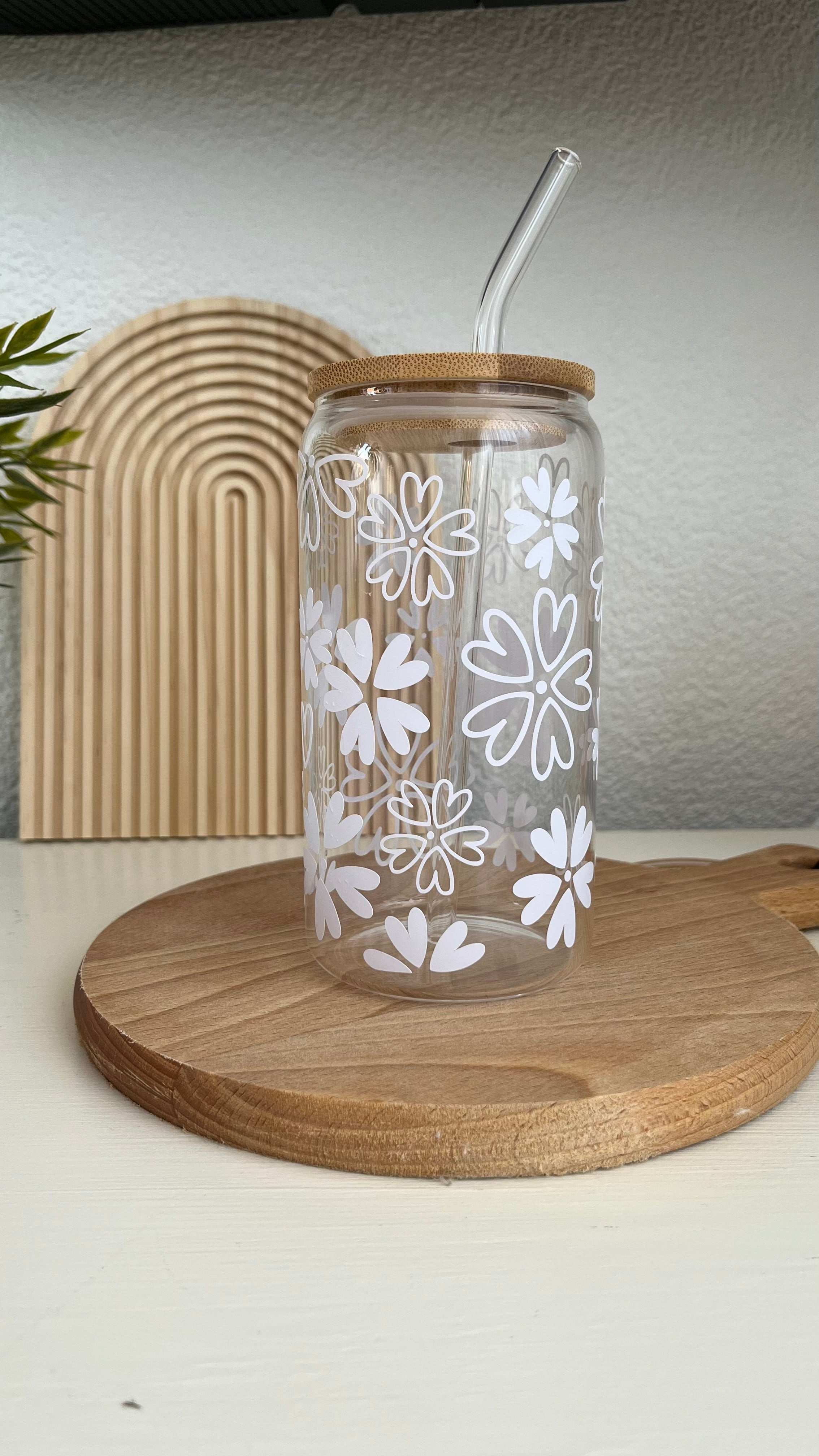 Glas white flower - Drinkfles - Loving EasyLife