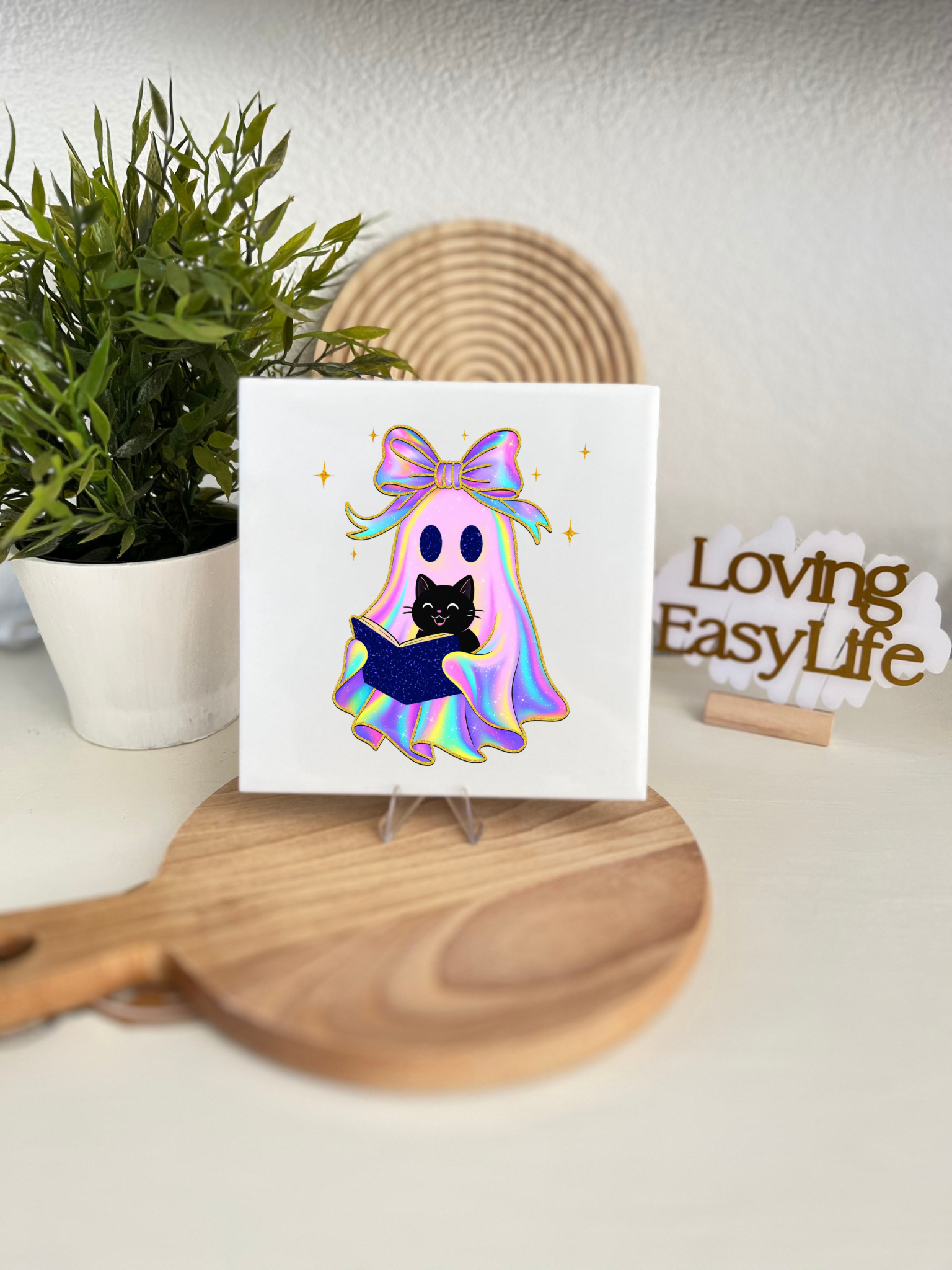 Tegeltjes Spooky cat reading Home Decor Loving EasyLife