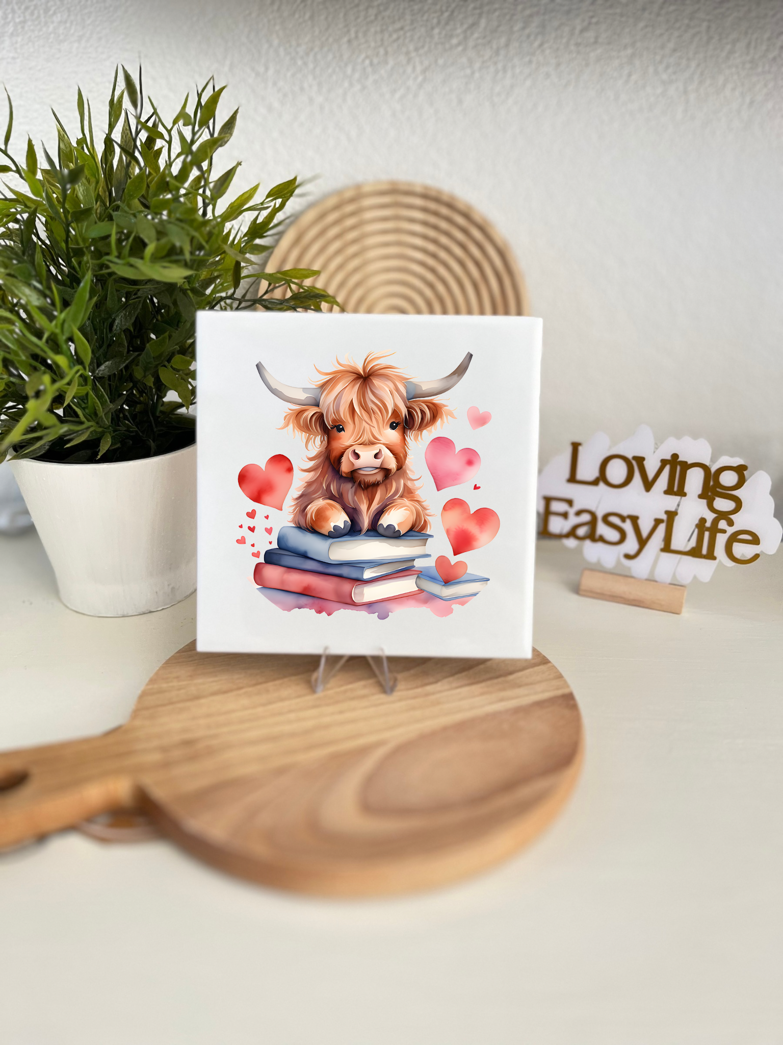 Tegeltjes Highland cow books Home Decor Loving EasyLife